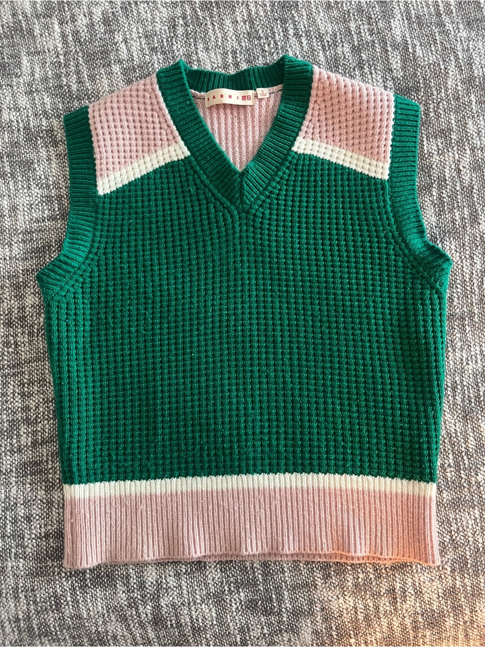 Marni x Uniqlo pink & green color block sweater vest